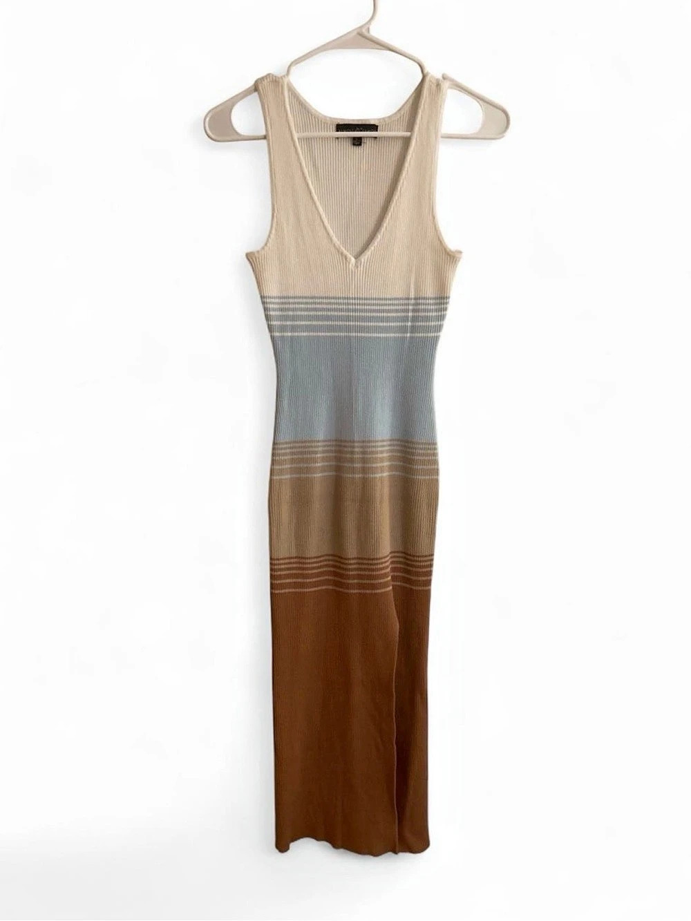 Almost Famous Striped Maxi Dress in Brown & Blue